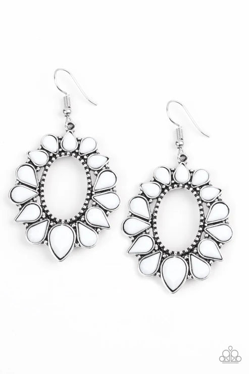Fashionista Flavor - White Faceted Studded Teardrop Hoop Earrings E#3419