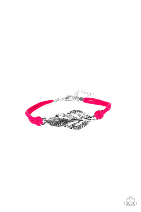 Faster Than FLIGHT - Pink Knotted 3D Feather Charm Suede Bracelet B#4793