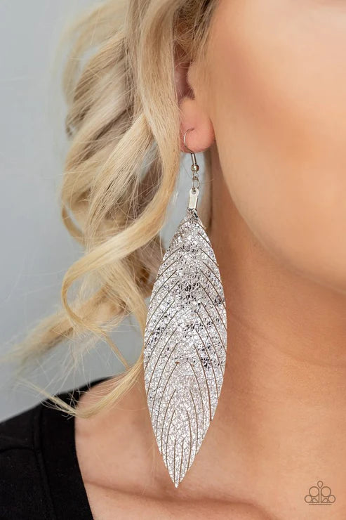 Feather Fantasy - Oversized Multi Metallic Shimmer Feather Leather Earrings E#2853