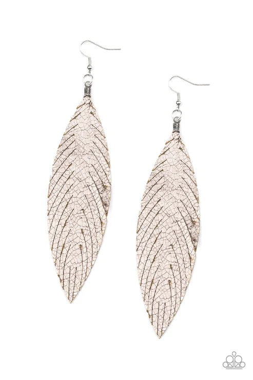 Feather Fantasy - Oversized Multi Metallic Shimmer Feather Leather Earrings E#2853
