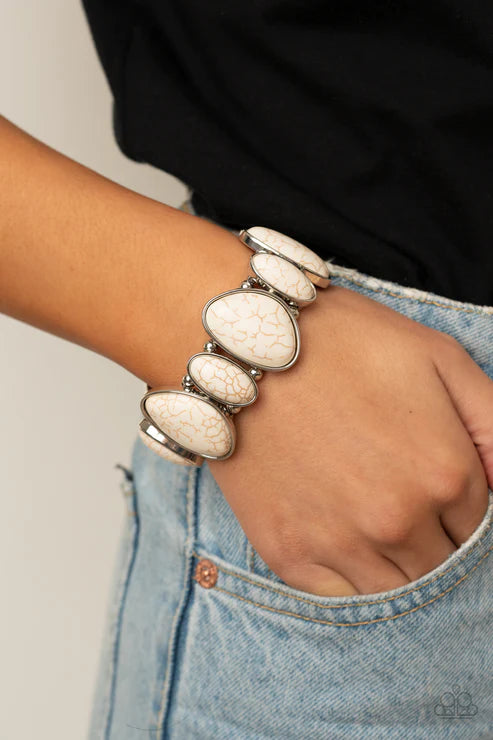 2-Piece Oversized White Imperfect Asymmetrical Hammered Stone Set SET#4478