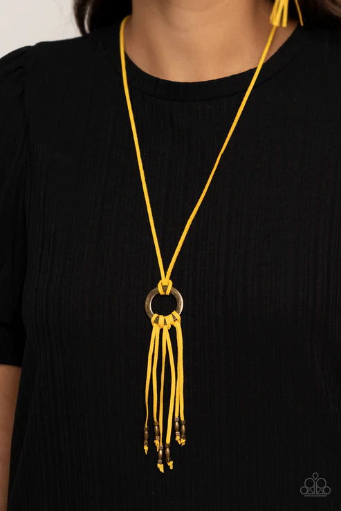 Feel at HOMESPUN - Yellow Samba Suede Knot Tassel Necklace N#3255
