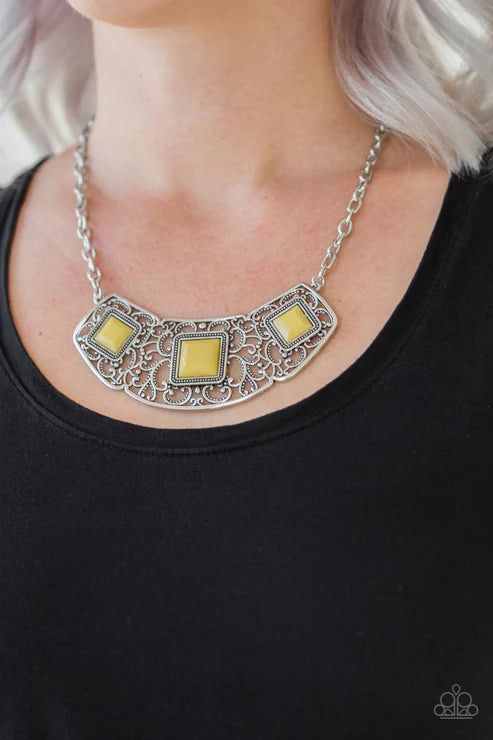 Feeling Inde-PENDANT - Yellow Airy Filigree Square Necklace N#2830