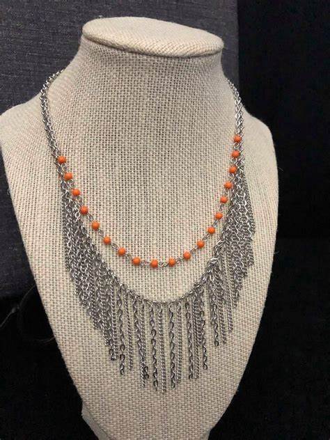 Fierce In Fringe - Orange (Coral) Free-Falling Fringe Necklace N#6151