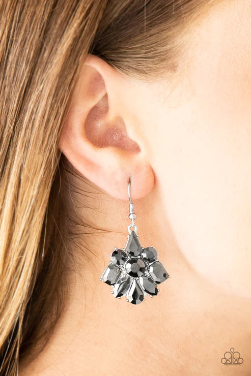 Fiercely Famous - Silver Hematite Encrusted Earrings E#5970