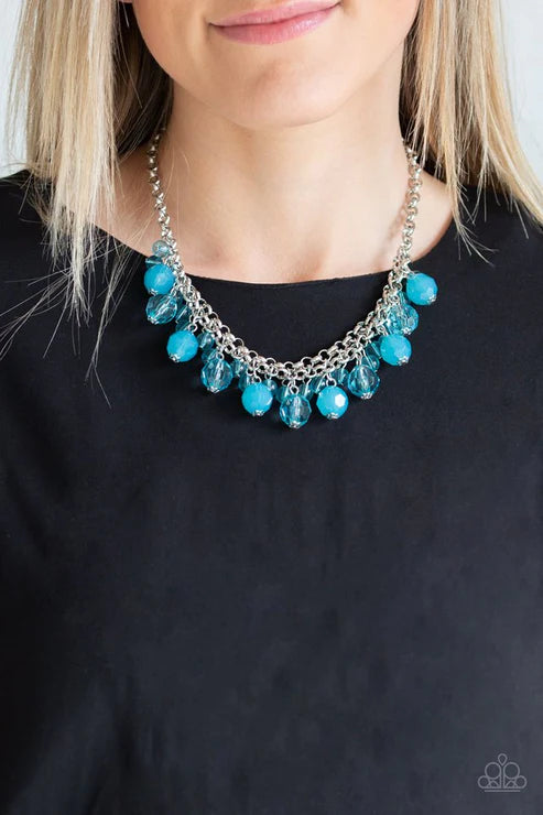 Fiesta Fabulous - Blue Interlocked Opaque Crystal Fringe Necklace N#3393