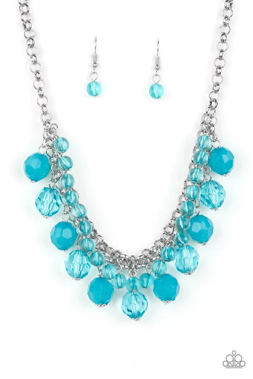 Fiesta Fabulous - Blue Interlocked Opaque Crystal Fringe Necklace N#3393