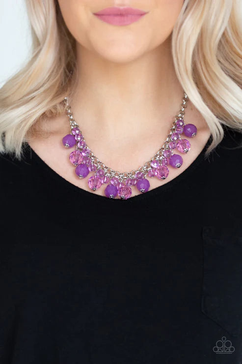 Fiesta Fabulous - Purple Interlocked Opaque Crystal Fringe Necklace N#3995