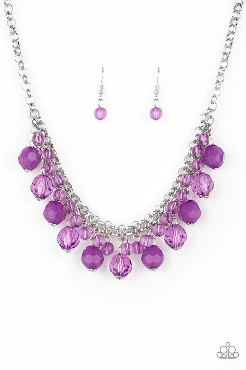 Fiesta Fabulous - Purple Interlocked Opaque Crystal Fringe Necklace N#3995