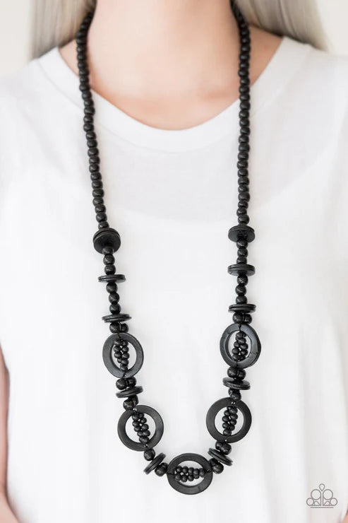 Fiji Foxtrot - Oversized Black Mismatched Wood Disc Link Necklace N#6902