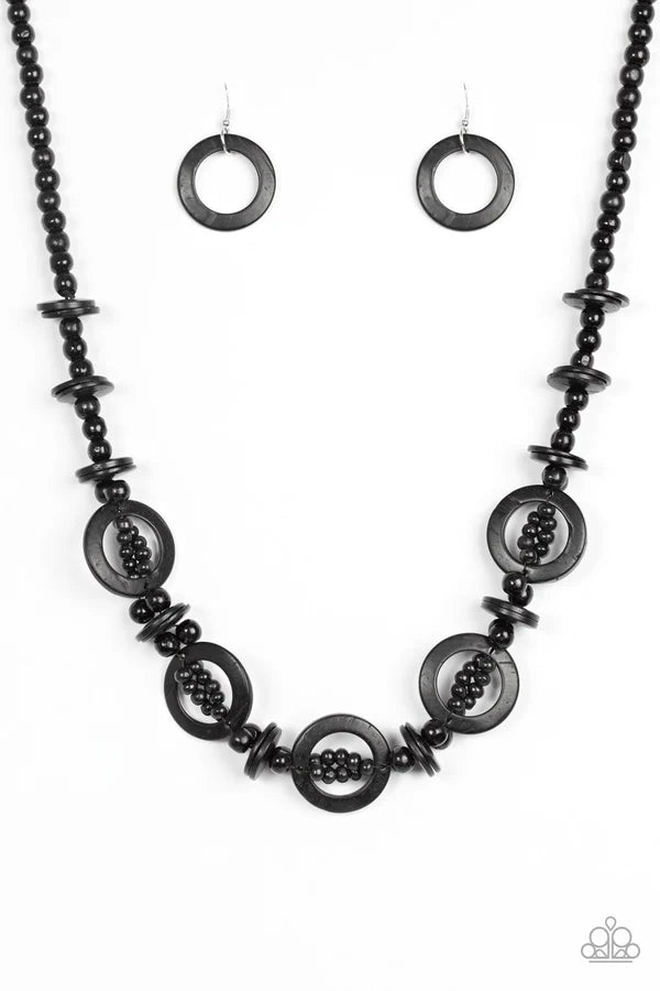 Fiji Foxtrot - Oversized Black Mismatched Wood Disc Link Necklace N#6902