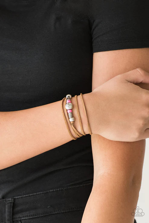 Find Your Way - Hot Pink Knotted Tie Suede Urban Bracelet B#4790