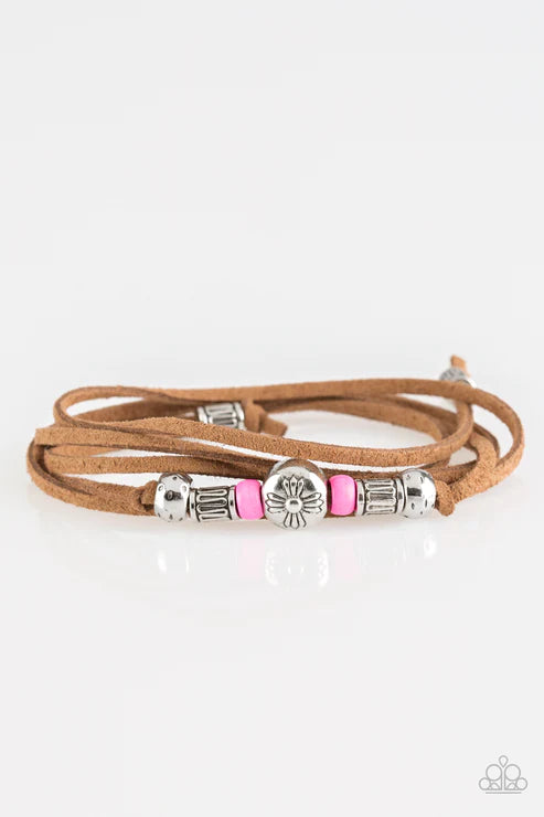 Find Your Way - Hot Pink Knotted Tie Suede Urban Bracelet B#4790