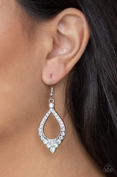 Finest First Lady - White Encrusted Flared Teardrop Earrings E#3853