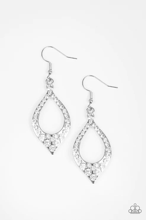 Finest First Lady - White Encrusted Flared Teardrop Earrings E#3853