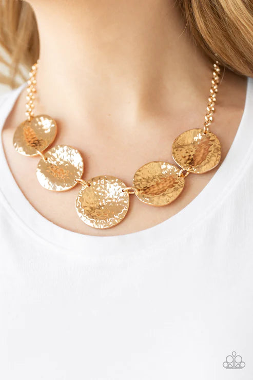 First Impressions - Gold Imperfect Round Hammered Link Necklace N#3783