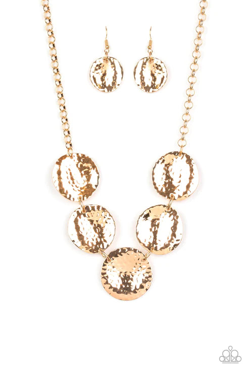 First Impressions - Gold Imperfect Round Hammered Link Necklace N#3783