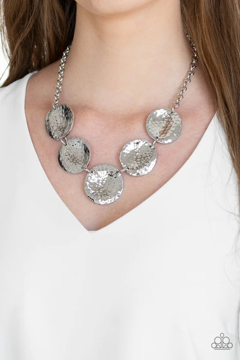 First Impressions - Silver Imperfect Round Hammered Link Necklace N#3101