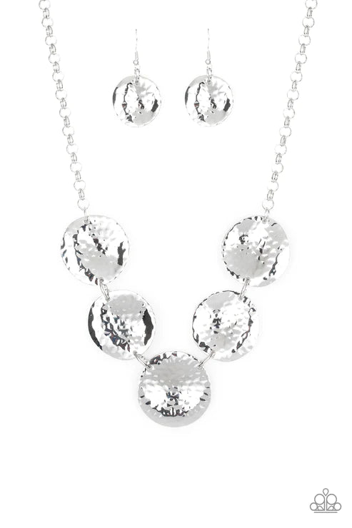 First Impressions - Silver Imperfect Round Hammered Link Necklace N#3101