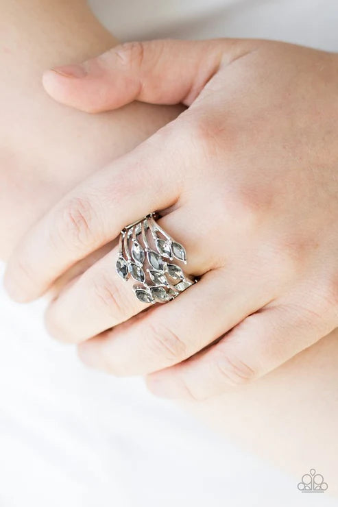 Five Alarm Fire - Silver Smoky Encrusted Marquise Cut Ring R#6303