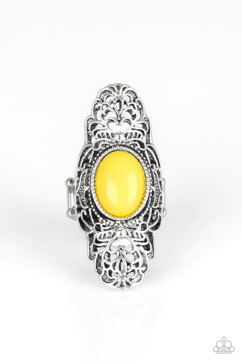 Flair for the Dramatic - Oversized Yellow Swirl Airy Heart Filigree Ring R#3922