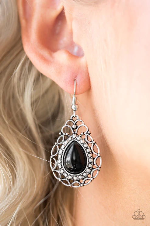 Flirty Finesse - Black Studded Filigree Teardrop Earrings E#3891
