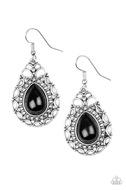 Flirty Finesse - Black Studded Filigree Teardrop Earrings E#3891
