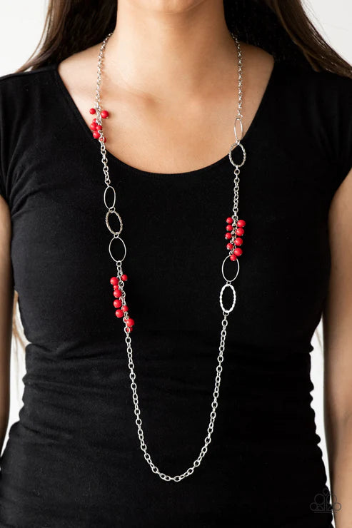Flirty Foxtrot - Fiery Red Smooth/Hammered Cluster Rings Necklace N#3661