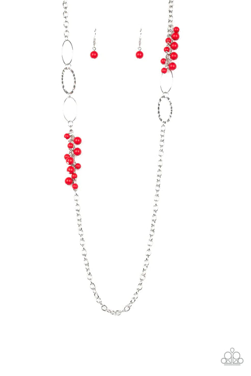Flirty Foxtrot - Fiery Red Smooth/Hammered Cluster Rings Necklace N#3661