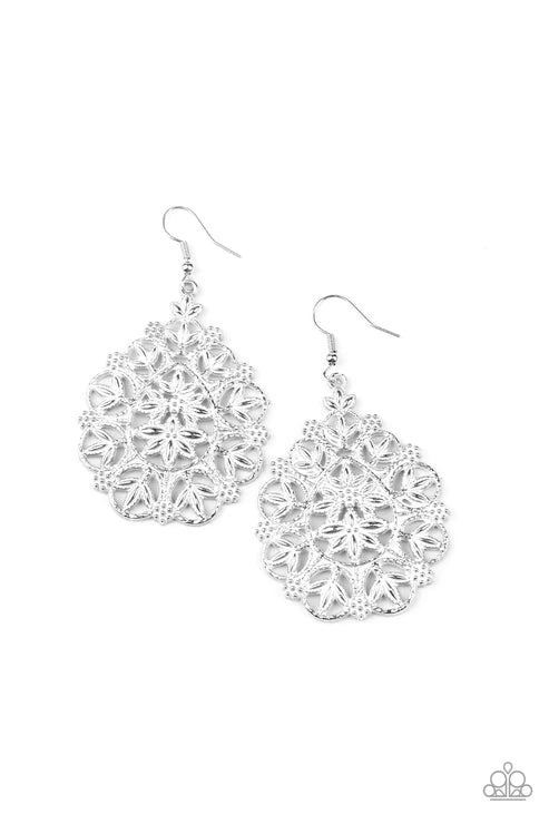 Floral Affair - White Rustic Flowery Filled Coalesce Teardrop Earrings E#3908