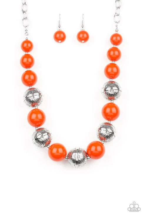 Floral Fusion - Bubbly Orange Embossed Floral Accent Necklace N#3397
