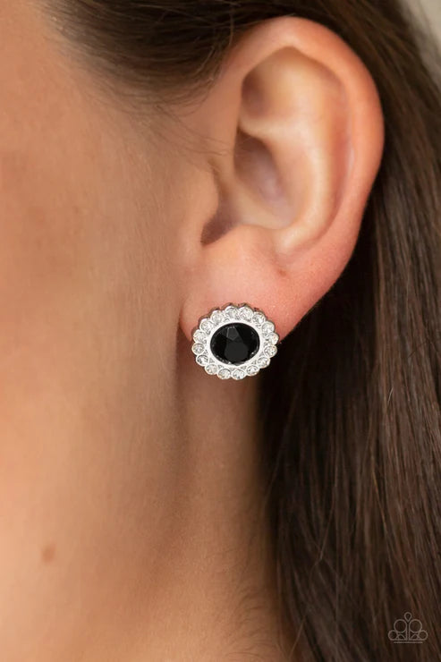 Floral Glow - Black Pearl Floral Encrusted Earrings E#4051