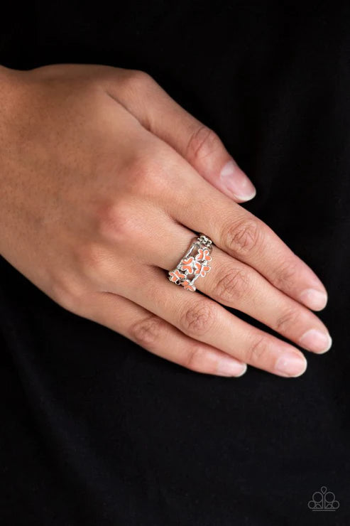 Fluttering Fashion - Orange (Living Coral) Arc 3D Butterfly Flutter Ring R#5181