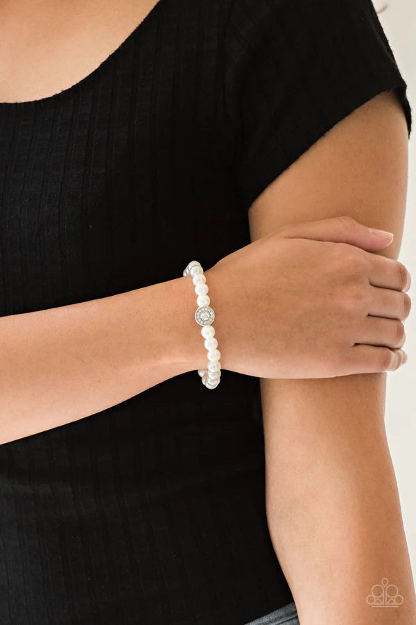 Follow My Lead - White/Silver Pearl Encrusted Charm Bracelet B#6800