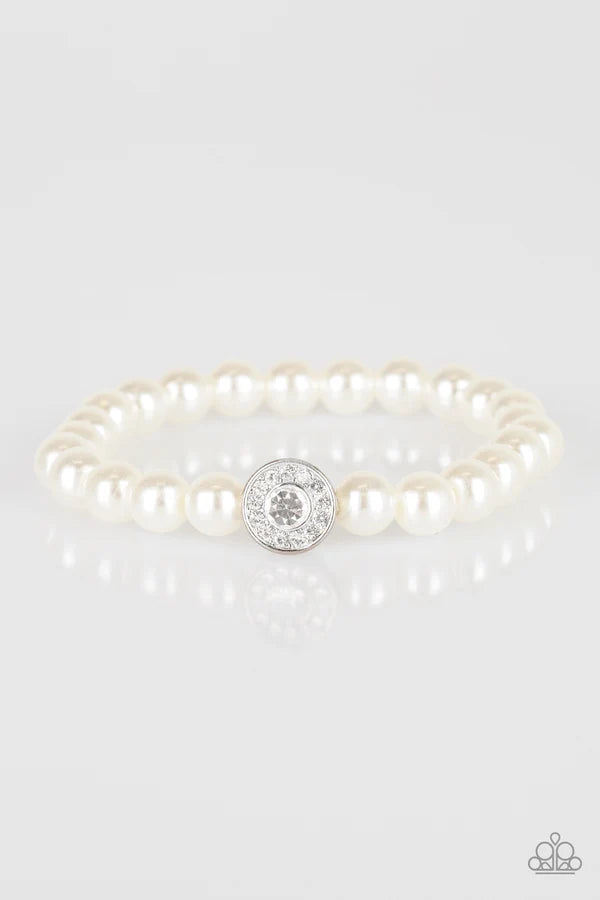 Follow My Lead - White/Silver Pearl Encrusted Charm Bracelet B#6800