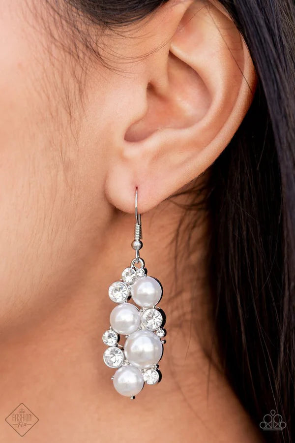 2-Piece Bubbly White Pearl Encrusted Abstract Teardrop Set SET#6986