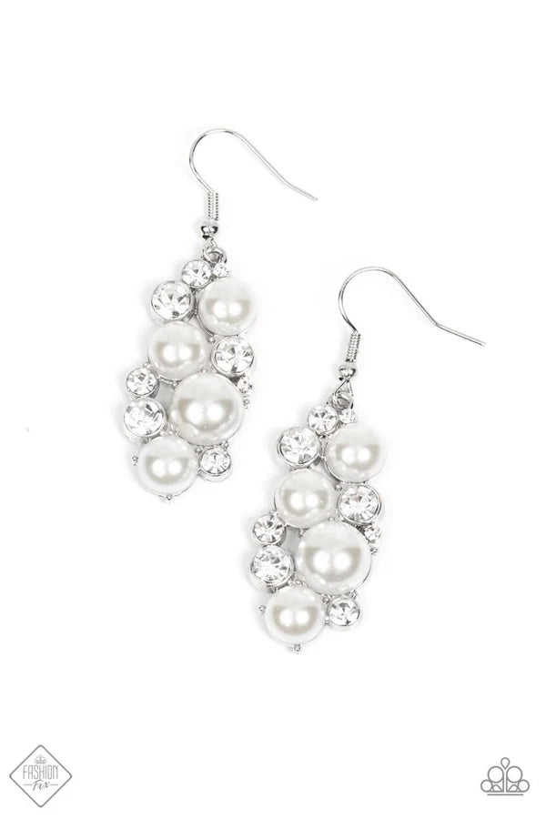 2-Piece Bubbly White Pearl Encrusted Abstract Teardrop Set SET#6986