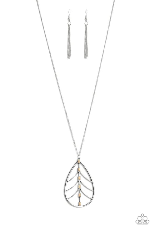 Forest Flair - Oversized Brown Airy Dotted Rectangular Leaf Necklace N#6142