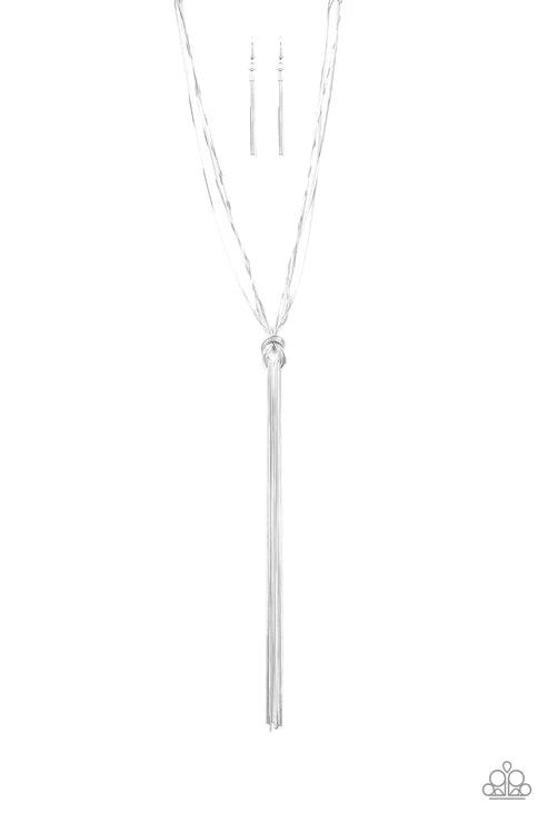 Forget Me KNOT - Silver Knotted Snake Chain Tassel Flair Necklace N#7252