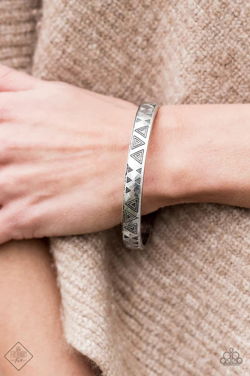 Fox In The Henhouse - Silver Triangular Stamped Tribal Bangle Bracelet B#5427