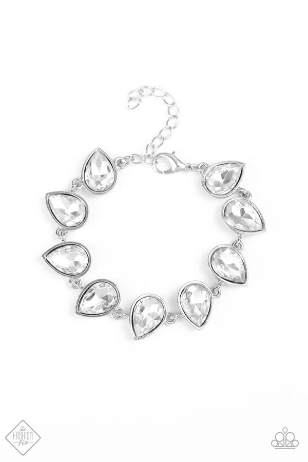 2-Piece White Scattered Encrusted Link Teardrop Set SET#7008