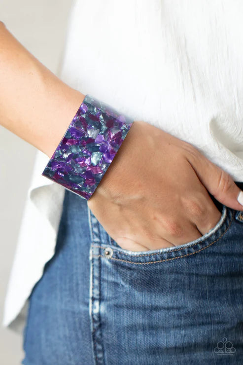Freestyle Fashion - Oversized Purple (Purple/Pink/Gray/Red) Tortoise Shell Curl Cuff Bracelet B#4172