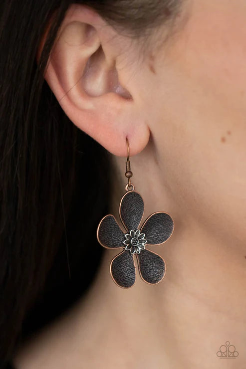 Fresh Florals - Copper Etched 3D Petal Bloom Earrings E#3671
