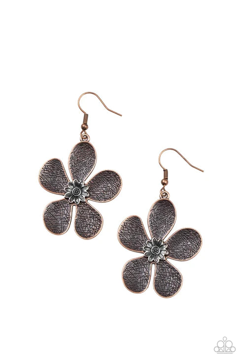 Fresh Florals - Copper Etched 3D Petal Bloom Earrings E#3671