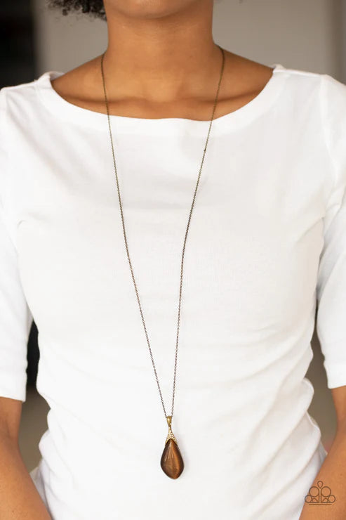Friends In GLOW Places - Brass Asymmetrical Topaz Encrusted Cat's Eye Moonstone Necklace N#7021
