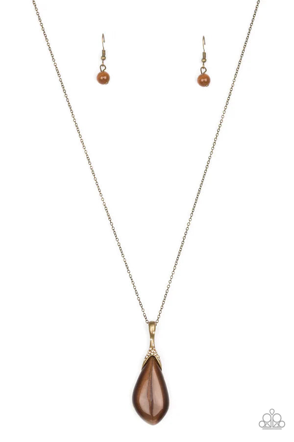 Friends In GLOW Places - Brass Asymmetrical Topaz Encrusted Cat's Eye Moonstone Necklace N#7021