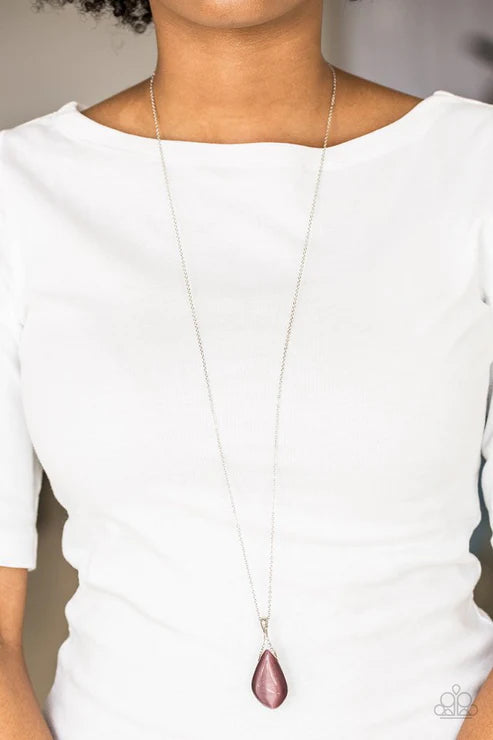 Friends In GLOW Places - Purple Asymmetrical Encrusted Cat's Eye Moonstone Necklace N#6947