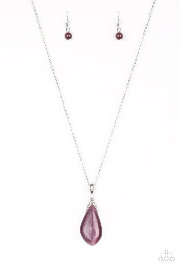 Friends In GLOW Places - Purple Asymmetrical Encrusted Cat's Eye Moonstone Necklace N#6947