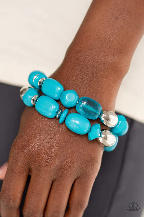 Fruity Flavor - Oversized Fruity Blue/Silver Bracelet Stack B#4750