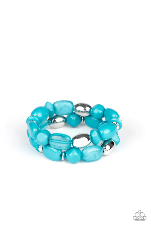 Fruity Flavor - Oversized Fruity Blue/Silver Bracelet Stack B#4750